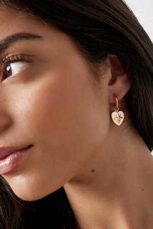 Boucles d'oreilles coeur coloré avec étoile - doré/blanc h5 Image3
